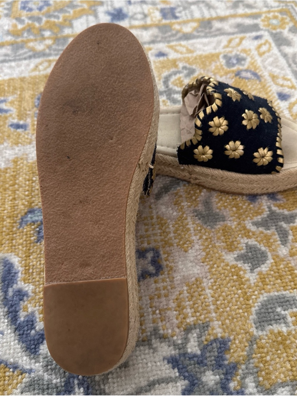 Jack Rogers Navy and Gold Floral Slide Sandals - Picture 3 of 3